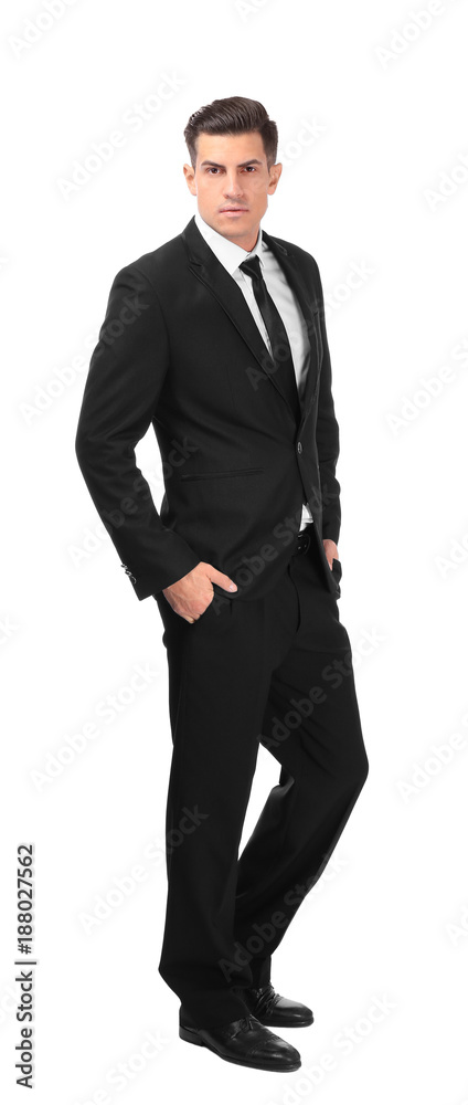 Handsome man in elegant suit on white background Handsome man in elegant suit on white background