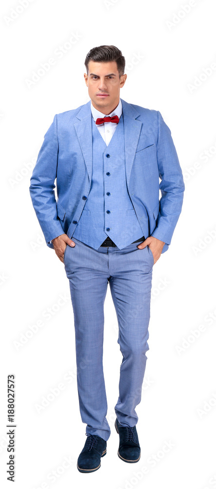 Handsome man in elegant suit on white background Handsome man in elegant suit on white background