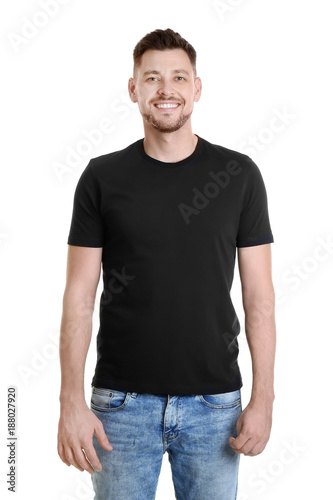 Young man in color t-shirt ...