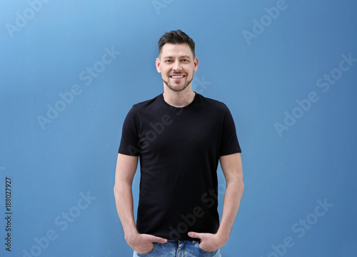 Young man in black t-shirt ...