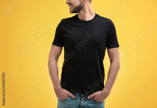 Young man in black t-shirt ...