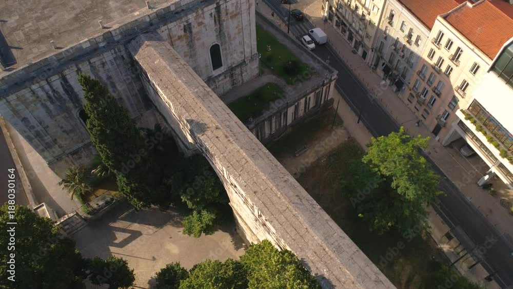 sunny day drone lisbon famous aqueduct free waters aerial panorama 4k portugal sunny day drone lisbon famous aqueduct free waters aerial panorama 4k portugal