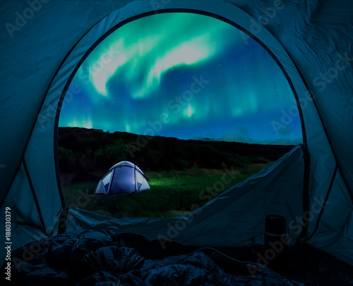 Illuminated tent and aurora...