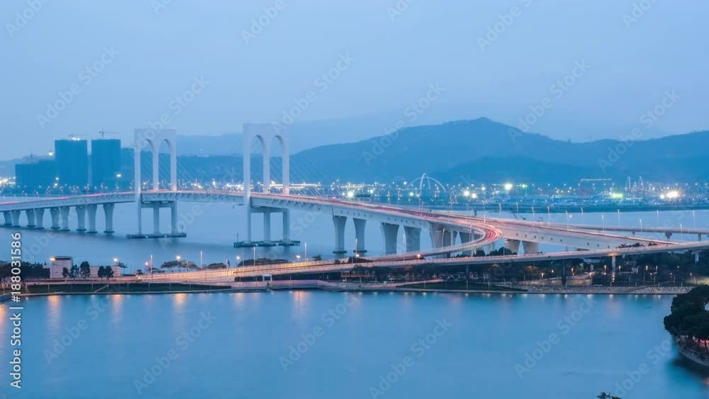 Day and Night Time-lapse of Macau Bridge Landmark in Macau, China Day and Night Time-lapse of Macau Bridge Landmark in Macau, China