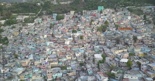 Aerial drone view of small colored houses in Port Au Prince, Haiti