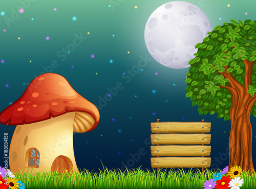 nushroom house and the bright moon on forest