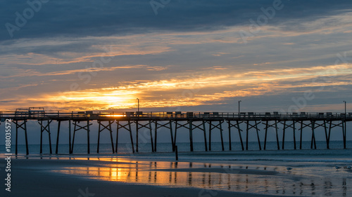 Atlantic beach pier on the North Carolina coast at sunset