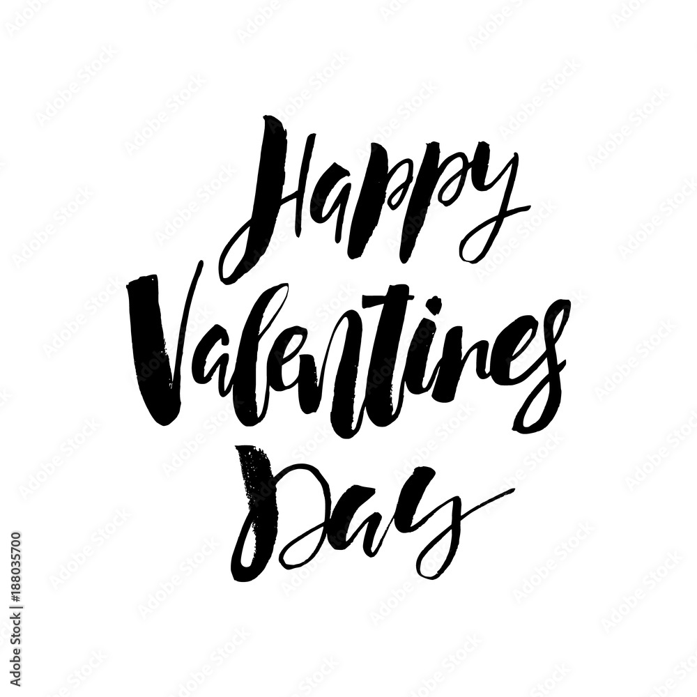 Happy Valentines day card with calligraphy text on white background. Template for Greetings, Congratulations, Housewarming posters, Invitation, Photo overlay. Vector illustration