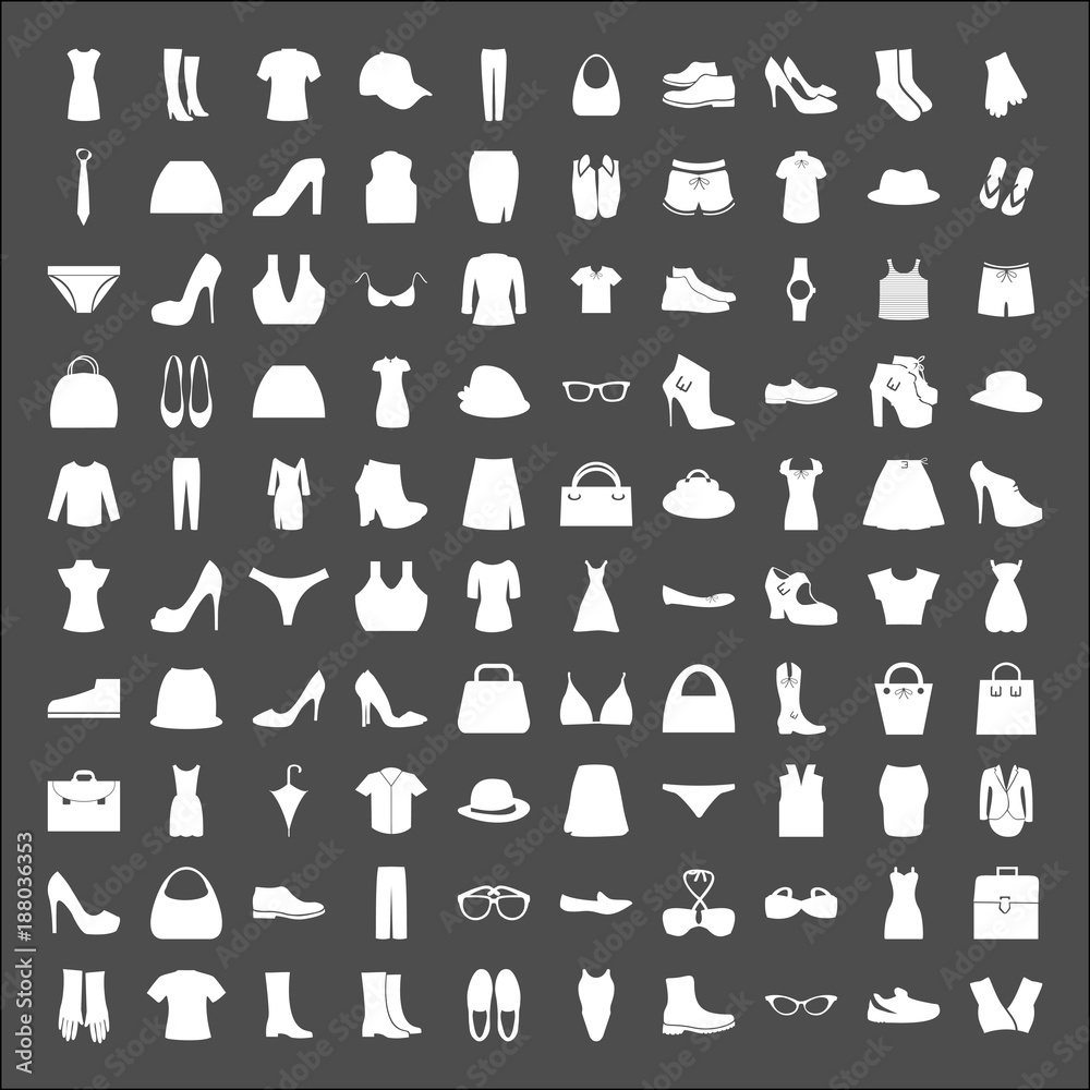 Vector Set of Fashion collection of wardrobe. Various clothing.