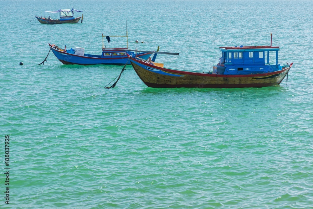 Fishing Boats Turquoise Ocean Vietnam