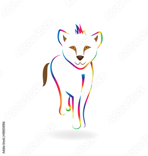Rainbow baby lion line art vector symbol