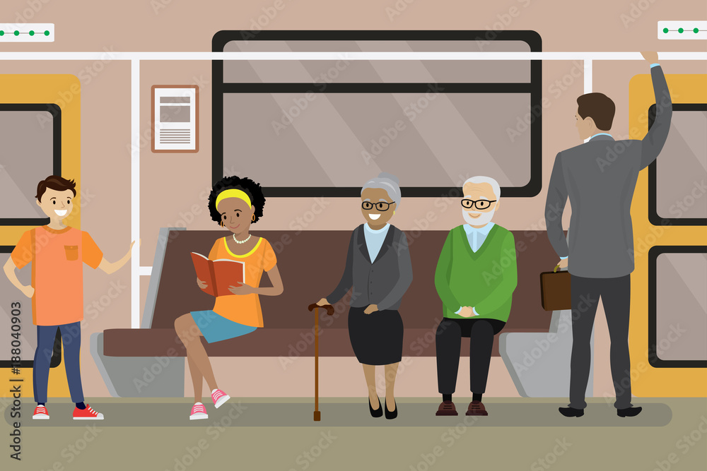 Cartoon Subway underground train car interior Cartoon Subway underground train car interior