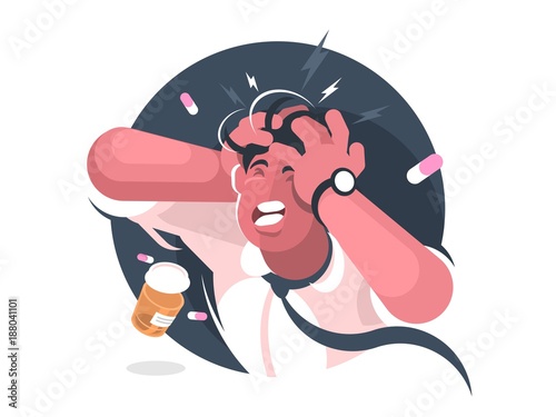 Grimace of man with severe headache