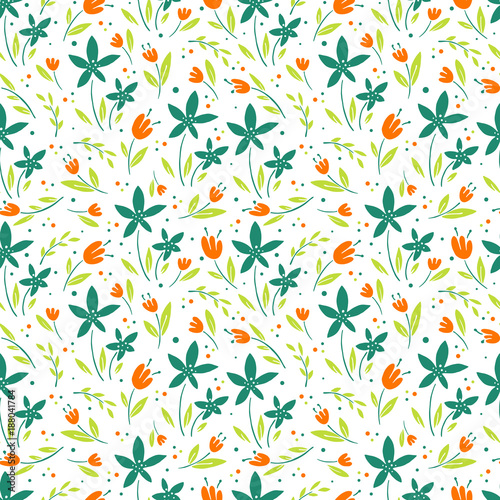  Hand drawn surface pattern design with flowers in garden