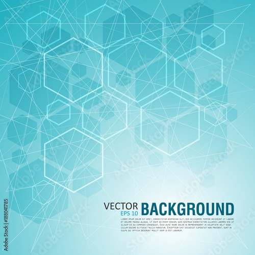 Abstract background of hexagons and lines. Place for text.
