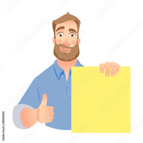 man holding blank banner