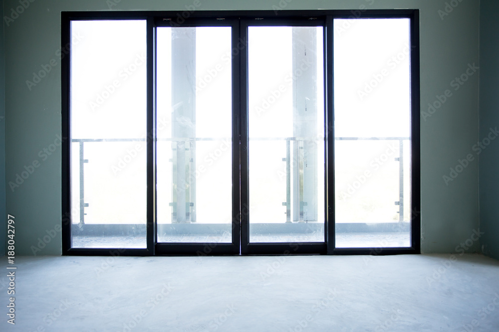 Industry under construction Building home empty Room interior window and door black aluminum on wall Industry under construction Building home empty Room interior window and door black aluminum on wall