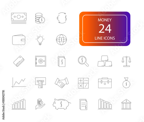 Line icons set. Money pack. Vector illustration