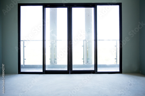 Industry under construction Building home empty Room interior window and door black aluminum on wall