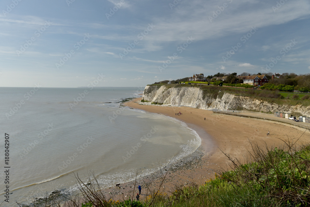 View over cliffs and sand of Dumpton Bay, Broadstairs. Kent