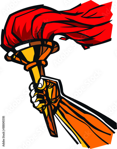 Torch in hand, flat illustration. Vector flat illustration. Image is isolated on white background. Peaceful fire of freedom, equality and brotherhood. Victory in competitions.