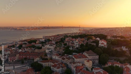 Lisbon, Portugal 4K Aerial video in motion of sun city centre drone photo