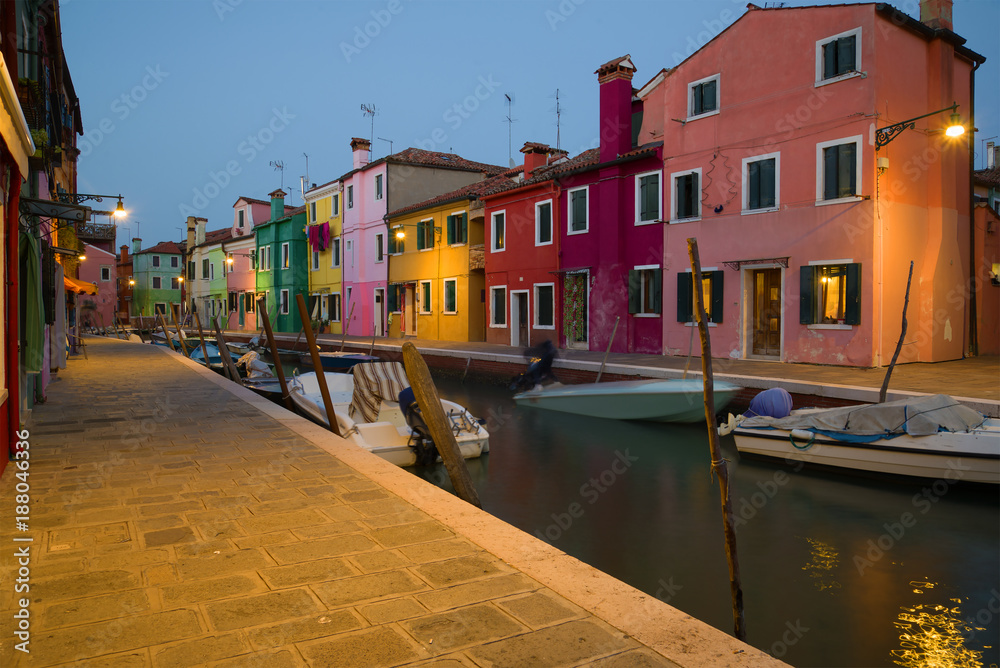 Evening twilight on the island of Burano. Venice