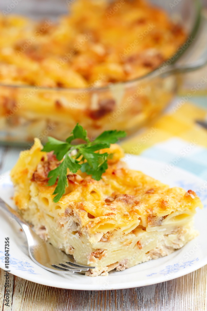 Casserole with pasta, meat and cheese Casserole with pasta, meat and cheese