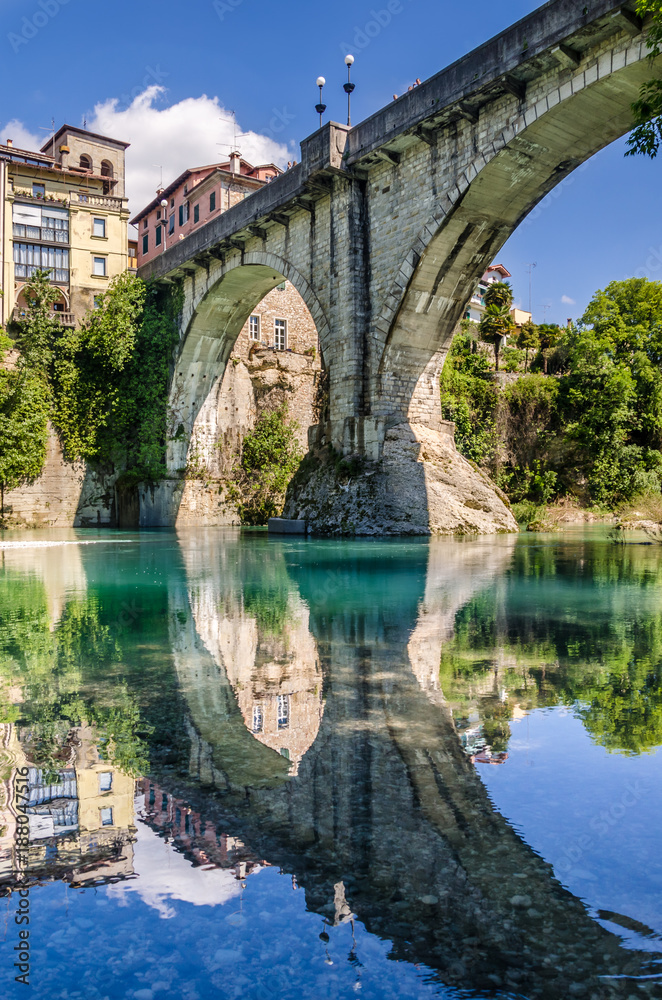 Fototapeta premium view of Devil's bridge at Cividale del Friuli, view of Cividale del Friuli from the devil's bridge. italy.
