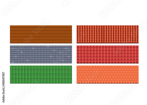 Types roof tiles, roofs for house, different colors, textures, materials.
