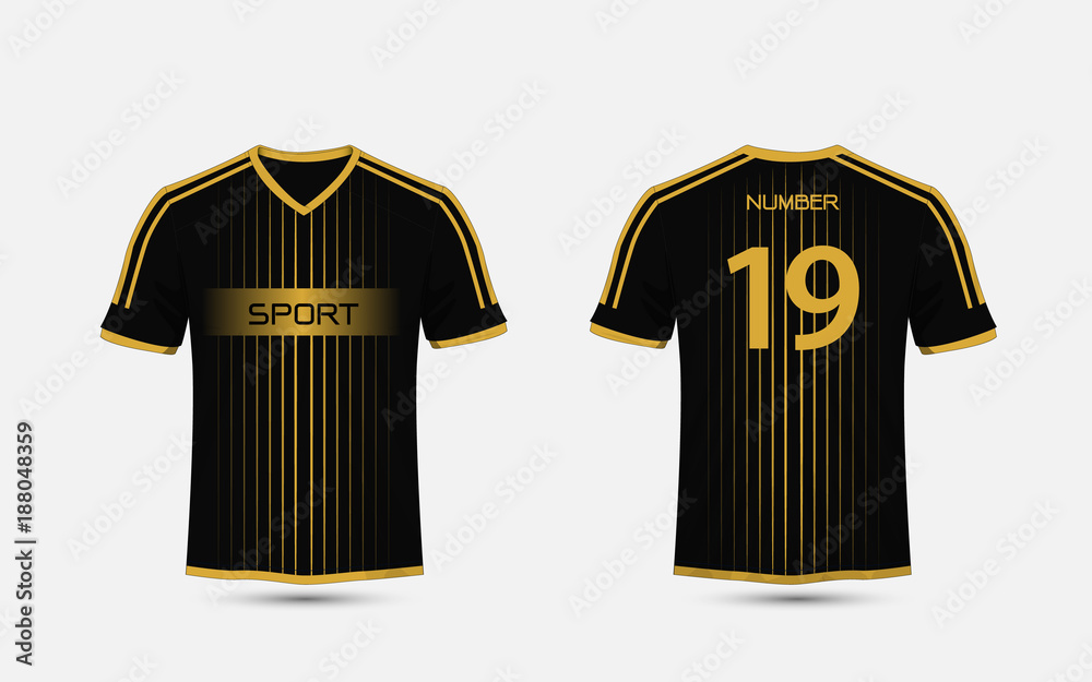 Black and gold pattern sport football kits, jersey, t-shirt design template  Stock Vector | Adobe Stock