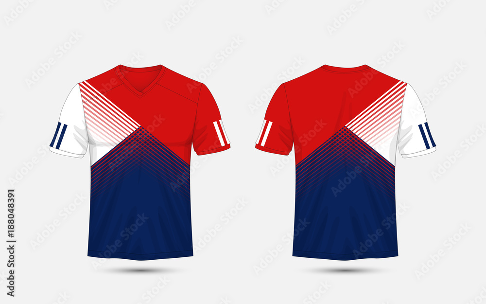 Blue, White and blue stripe pattern sport football kits, jersey, t-shirt  design template Stock Vector | Adobe Stock