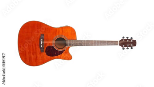 Musical instrument - Orange Flame maple cutaway acoustic guitar. Isolated