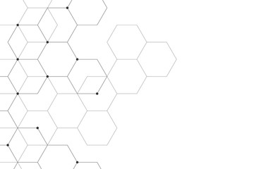 Illustration, hexagonal background. Digital geometric abstraction with lines and dots. Geometric abstract design.