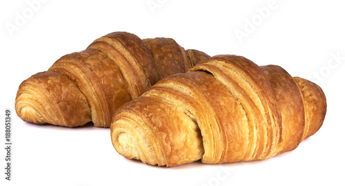 Delicious croissants on white background