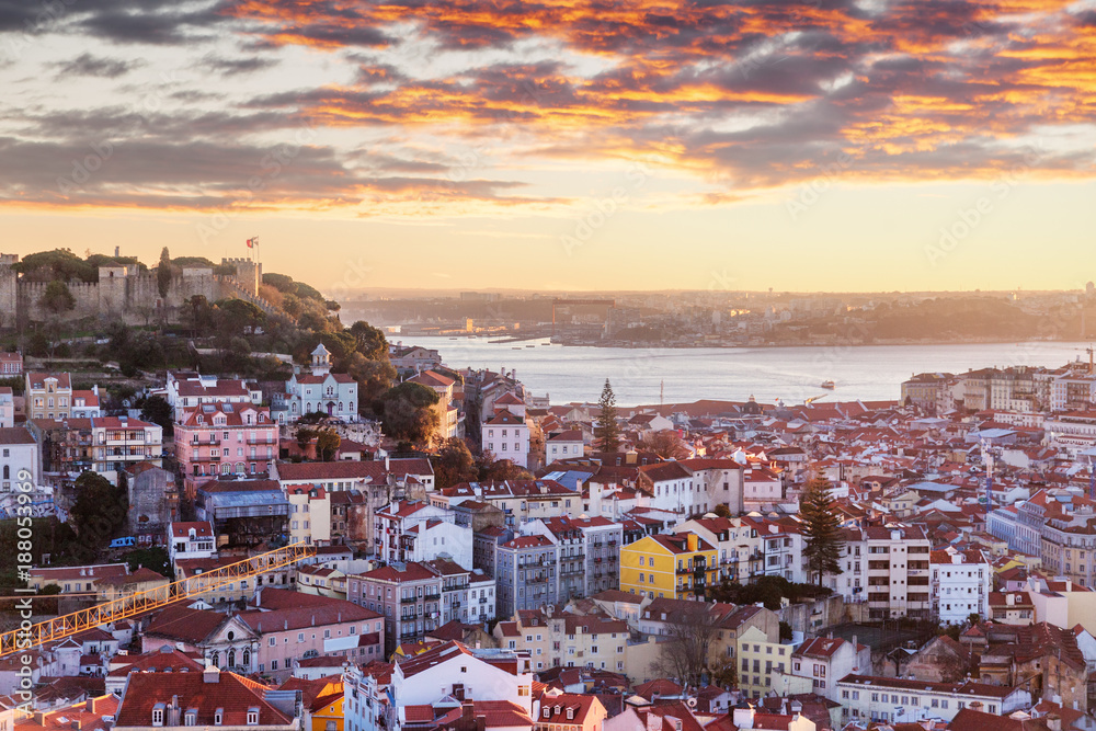Beautiful Cityscape, Lisbon, The Capital Of Portugal At Sunset. A Popular  Destination For Traveling Through Europe, One Of The Most Beautiful Cities  In The World Stock Photo | Adobe Stock