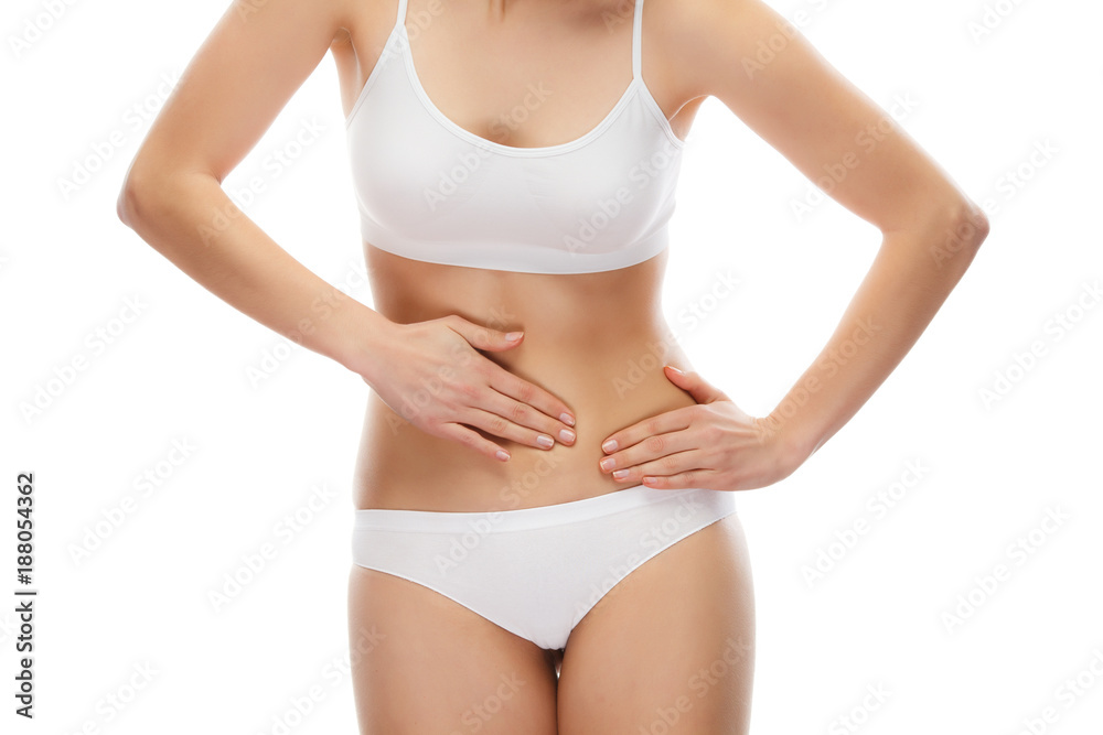 Woman massaging stomach pain Woman massaging stomach pain