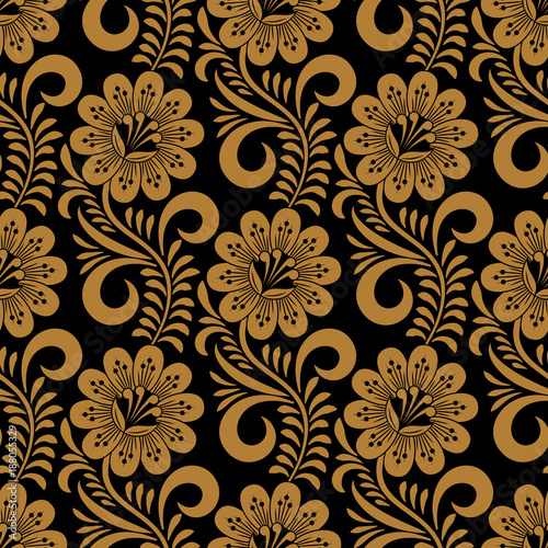 Floral seamless pattern in traditional russian style. Khokhloma painting. Vector Illustration