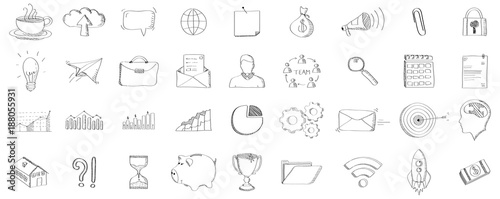 Black hand drawn web icons set