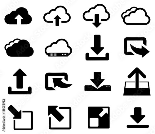 Black cloud download vector icon pack
