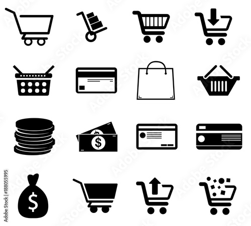 Black shopping and payment vector icons pack