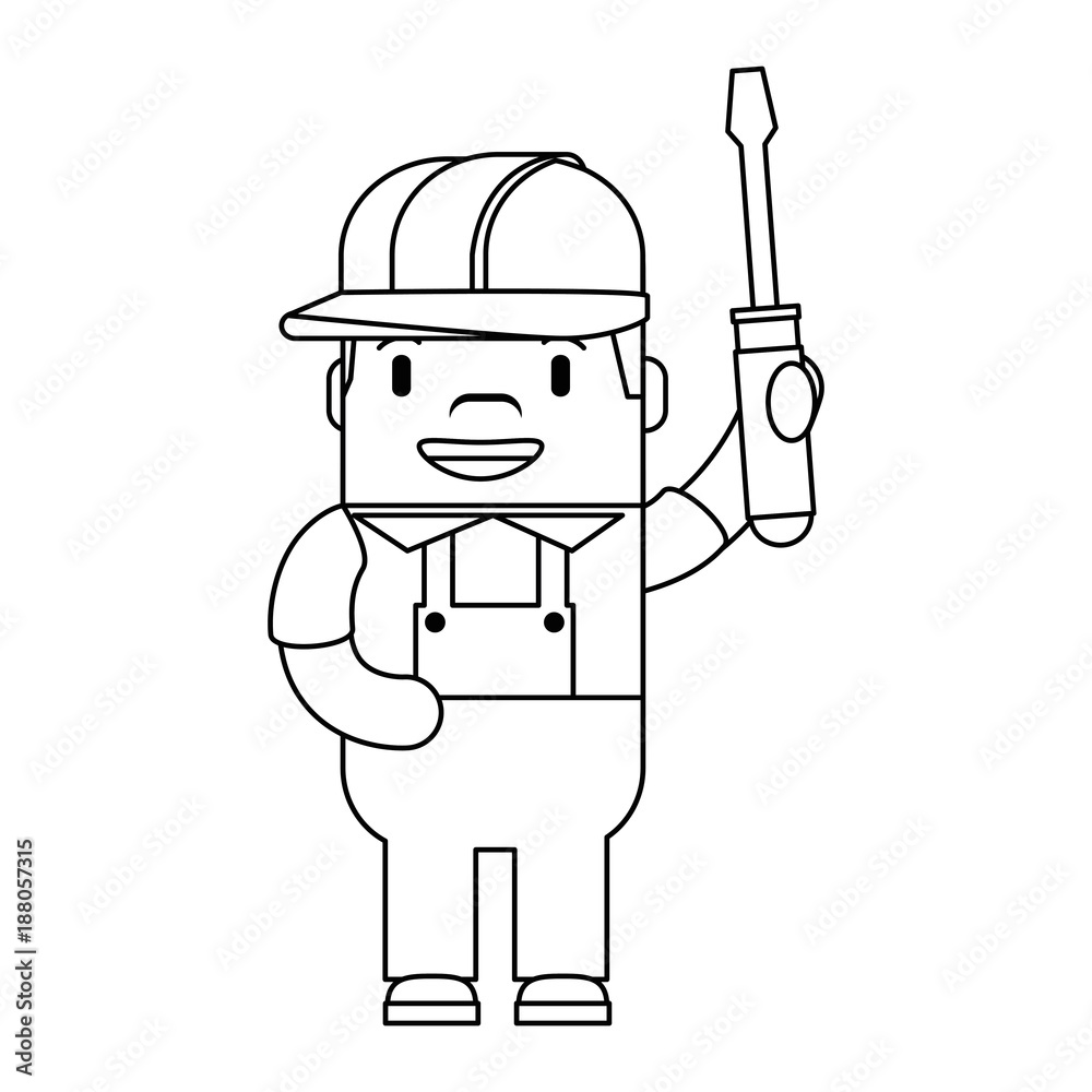 funny builder with screwdriver avatar character