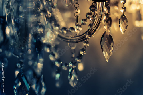 Crystal chandelier close-up. Glamour background with copy space