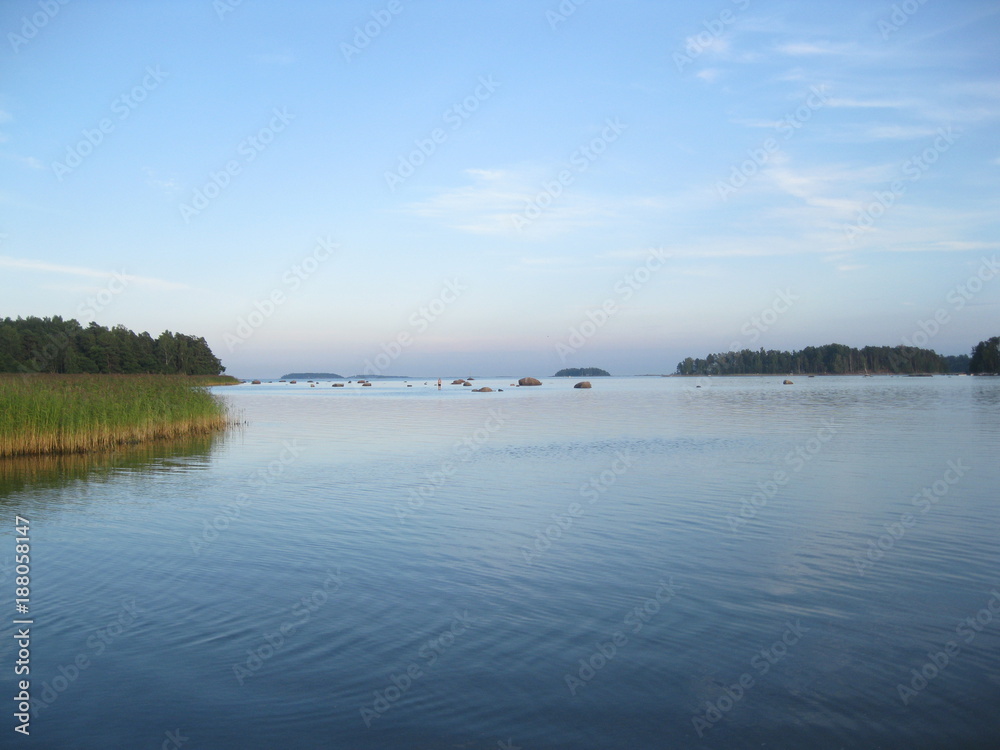 Finland, sea, sky, parachute, kitesurf, blue, reflection