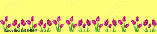 panorama patern pink purple tulip on a bright yellow background
