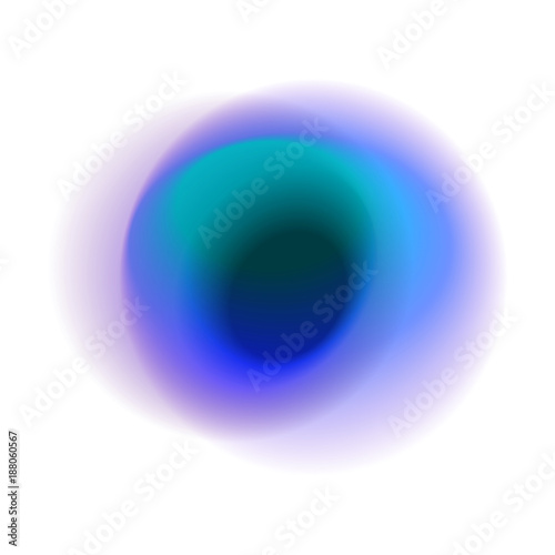 Blue gradient circle isolated on white background. Purple radial spot with round peacock colored texture. Turquoise blurred hole pattern.
