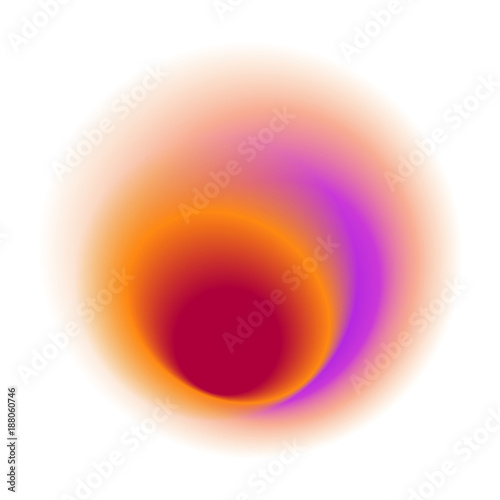  Red radial spot with round maroon colored vector texture. Orange gradient circles isolated on white background. Purple blurred blot pattern.
