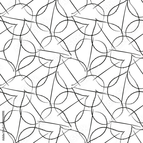 Black on white abstract leaves seamless vector pattern. Dark leaf repeated tiles on light background. Dense line overlapping texture.