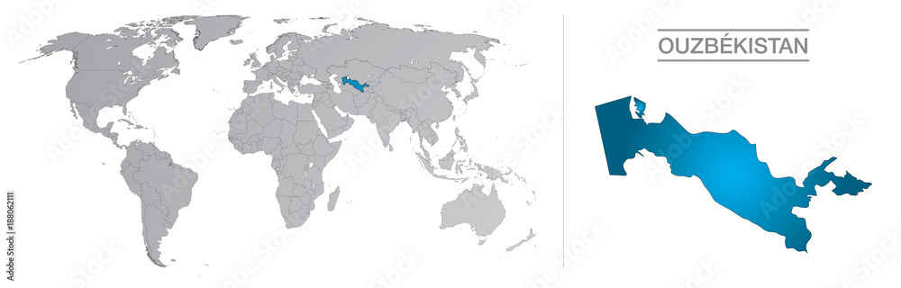 Ouzbékistan dans le monde, avec frontières et tous les pays du monde séparés Ouzbékistan dans le monde, avec frontières et tous les pays du monde séparés