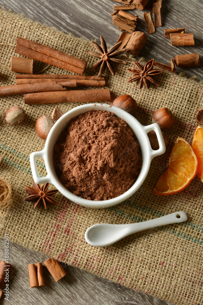 cocoa powder in the white bowl cocoa powder in the white bowl